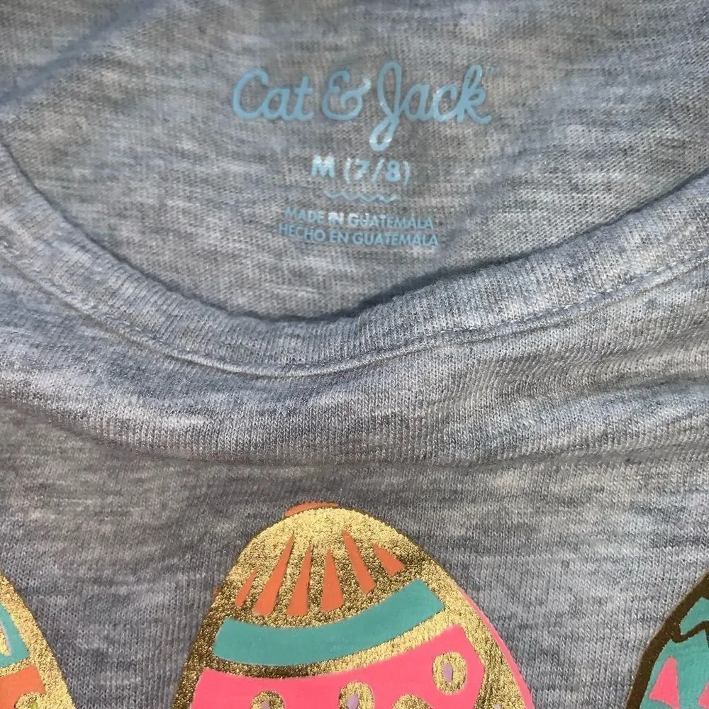 Cat & Jack Easter Egg Shirt Gray Girls Medium 7/8 - Picture 2 of 3